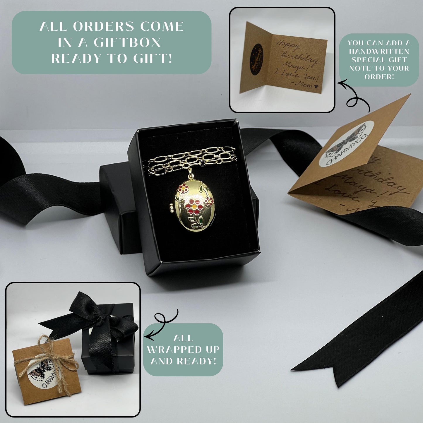 Floral Oval Photo Locket Necklace – Personalized Keepsake Gift