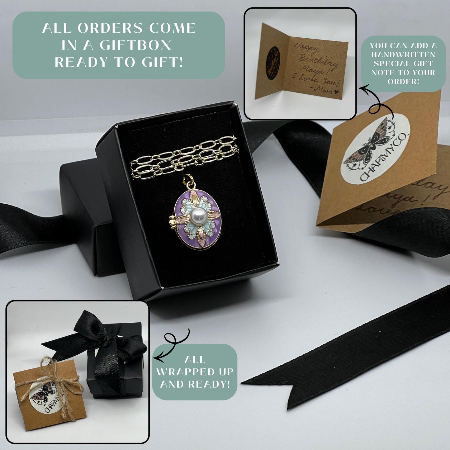 Purple Pearl Oval Photo Locket Necklace – Personalized Keepsake Gift