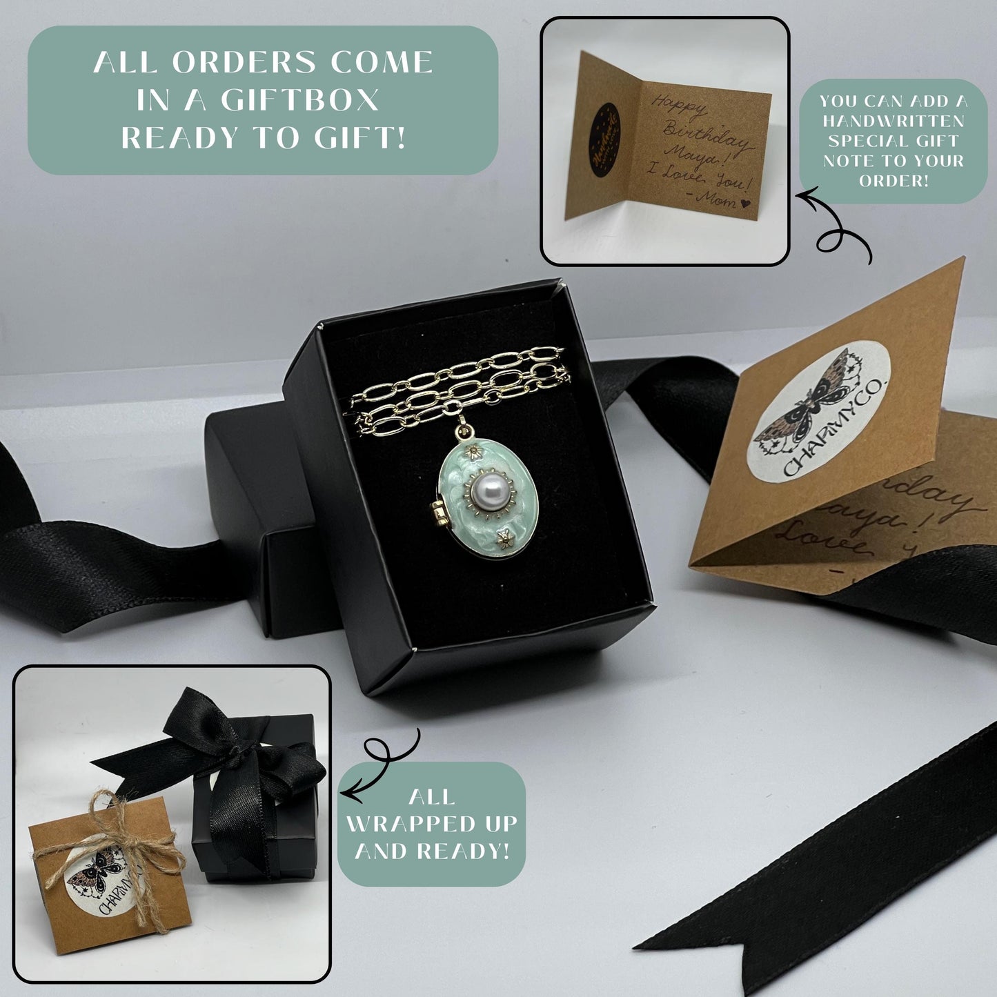 Mint Blue Pearl Oval Photo Locket Necklace – Personalized Keepsake Gift