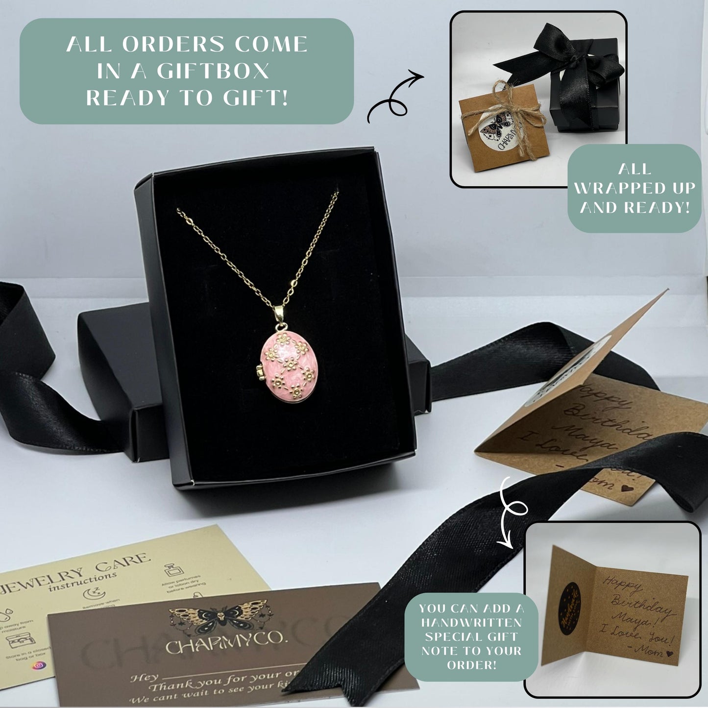 Pink Floral Oval Photo Locket Necklace – Personalized Keepsake Gift