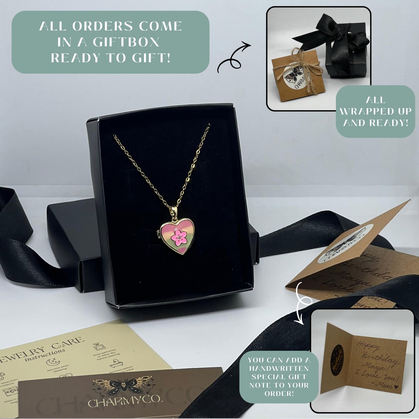 Pink Enamel Floral Heart Photo Locket Necklace β Personalized Keepsake Gift