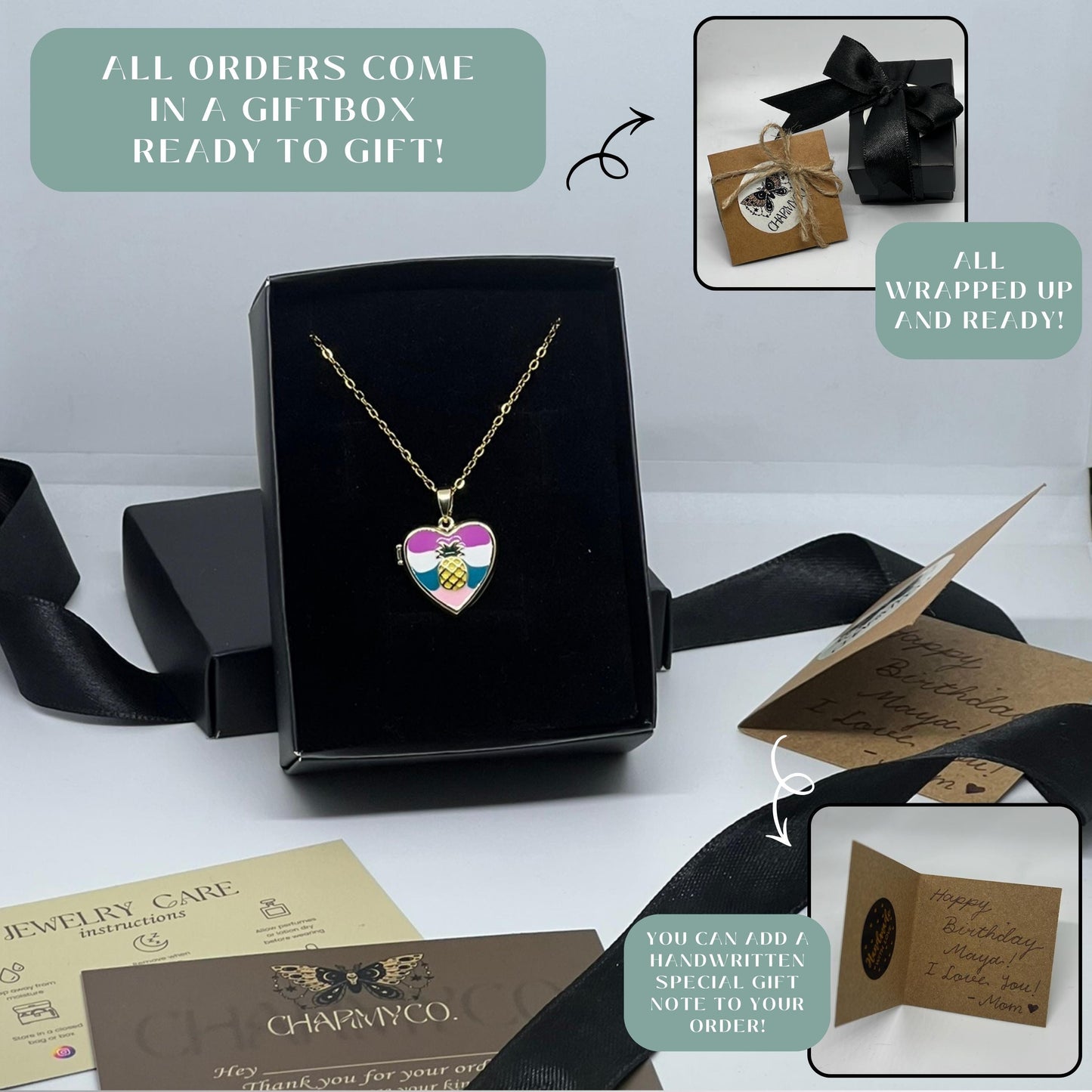 Pineapple Heart Photo Locket Necklace – Personalized Keepsake Gift