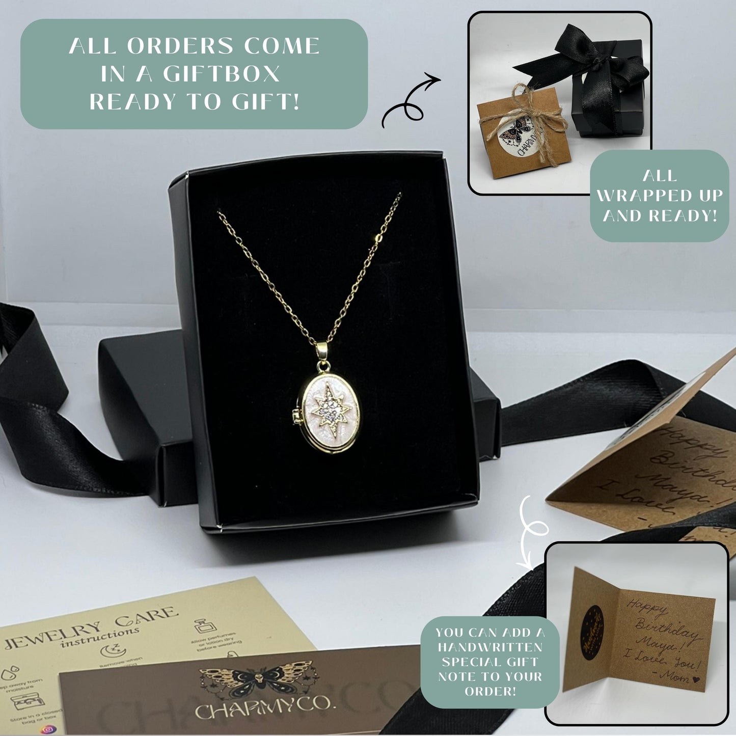 White Star Oval Photo Locket Necklace – Personalized Keepsake Gift