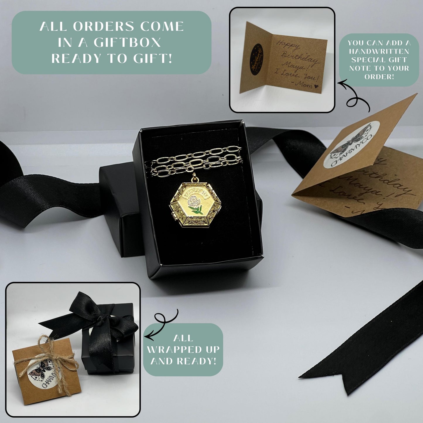 Rose Hexagon Photo Locket Necklace โ Personalized Keepsake Gift