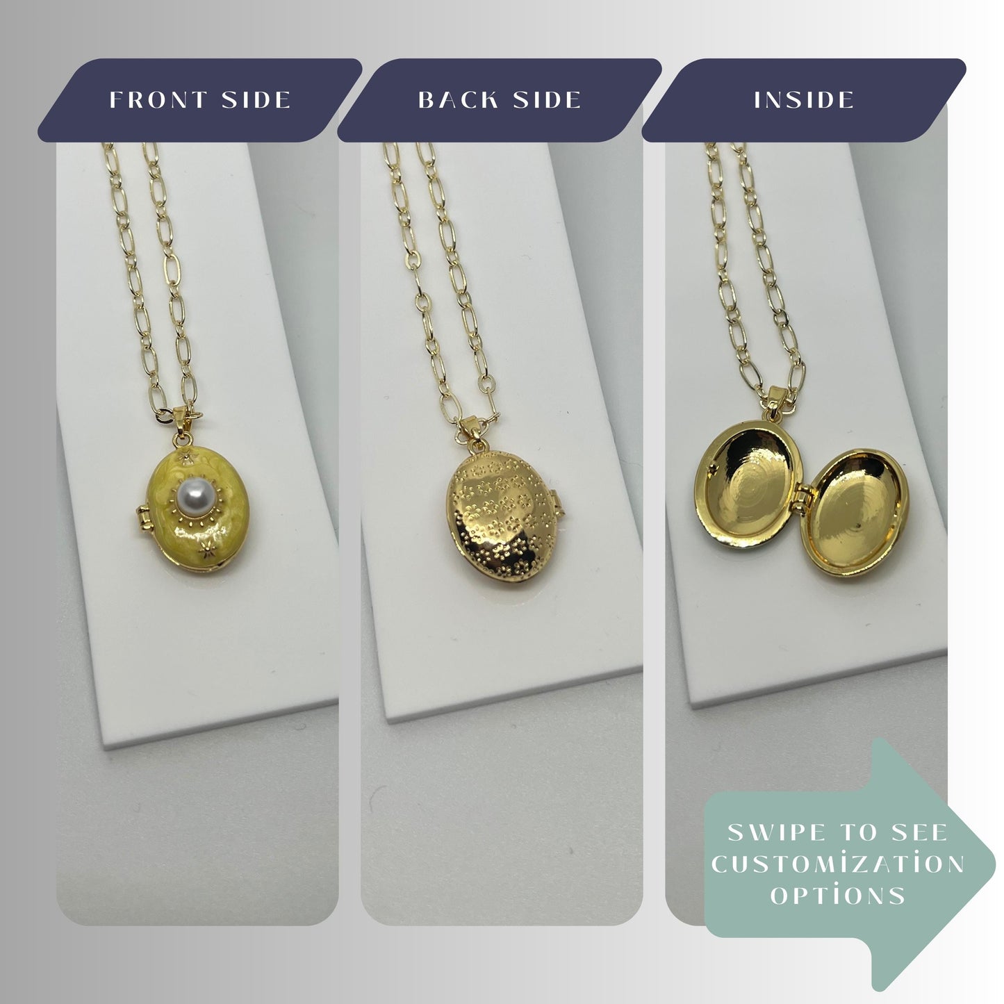 Yellow Pearl Oval Photo Locket Necklace – Personalized Keepsake Gift