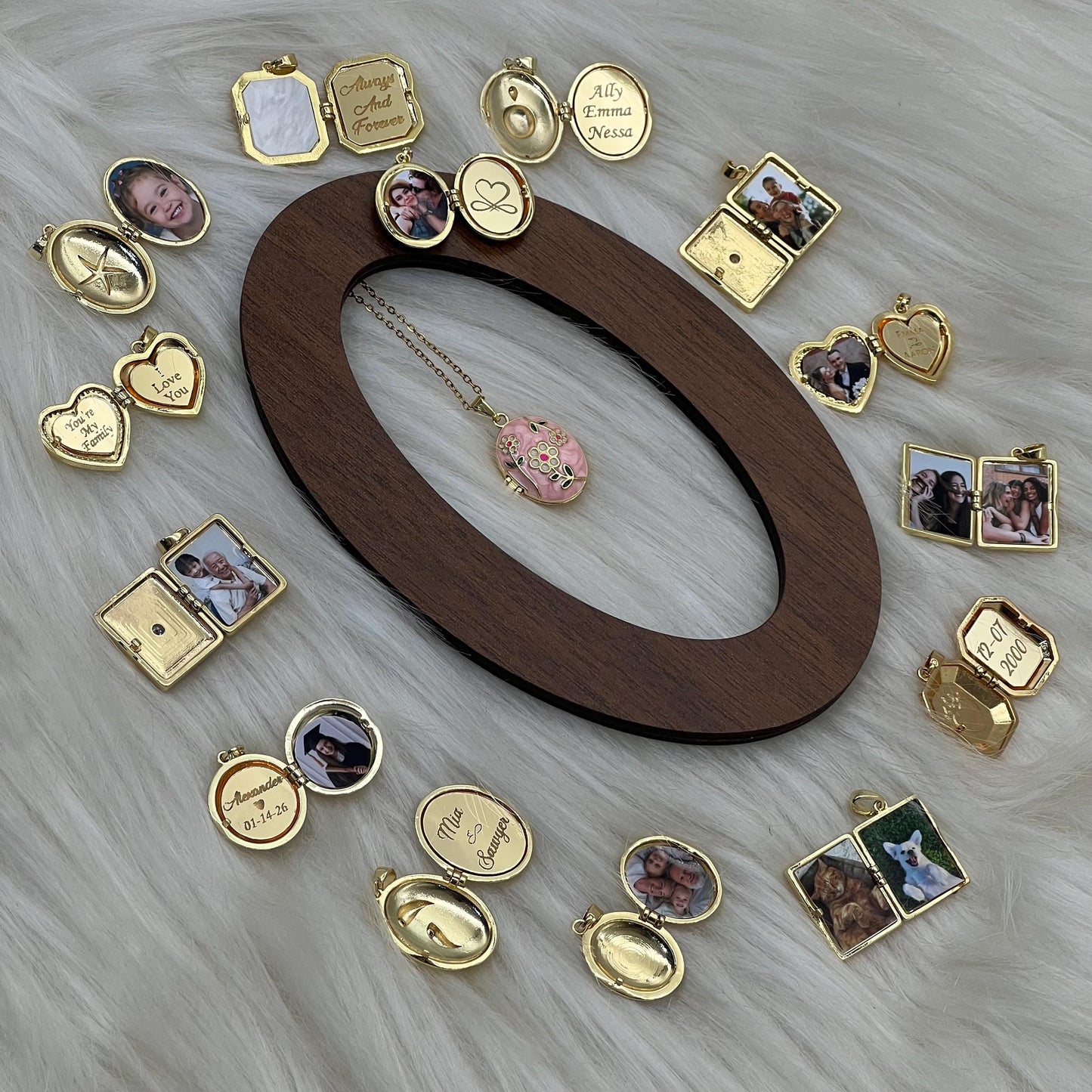 Pink Floral Oval Photo Locket Necklace – Personalized Keepsake Gift