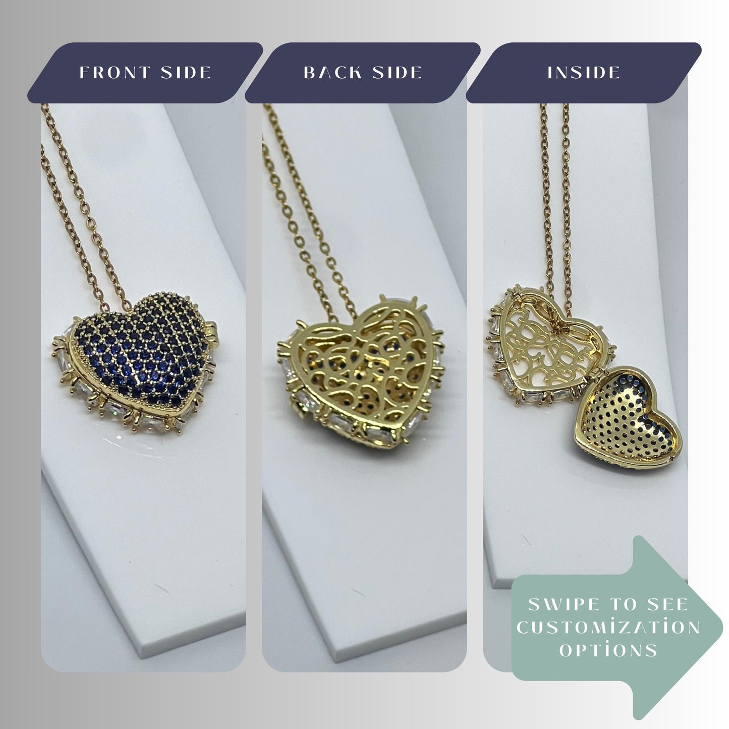 Blue Crystal Heart Photo Locket Necklace – Personalized Keepsake Gift