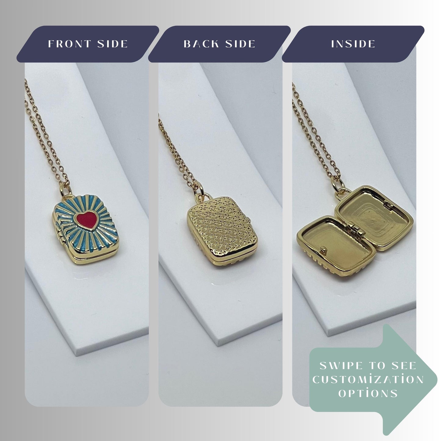 Blue Heart Rectangle Photo Locket Necklace – Personalized Keepsake Gift
