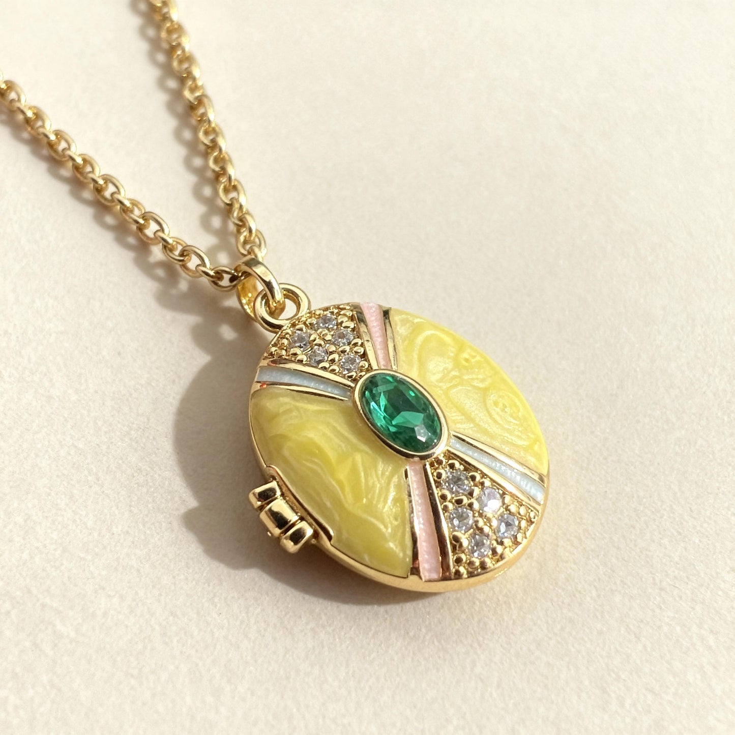 Green Crystal Oval Photo Locket Necklace – Personalized Keepsake Gift