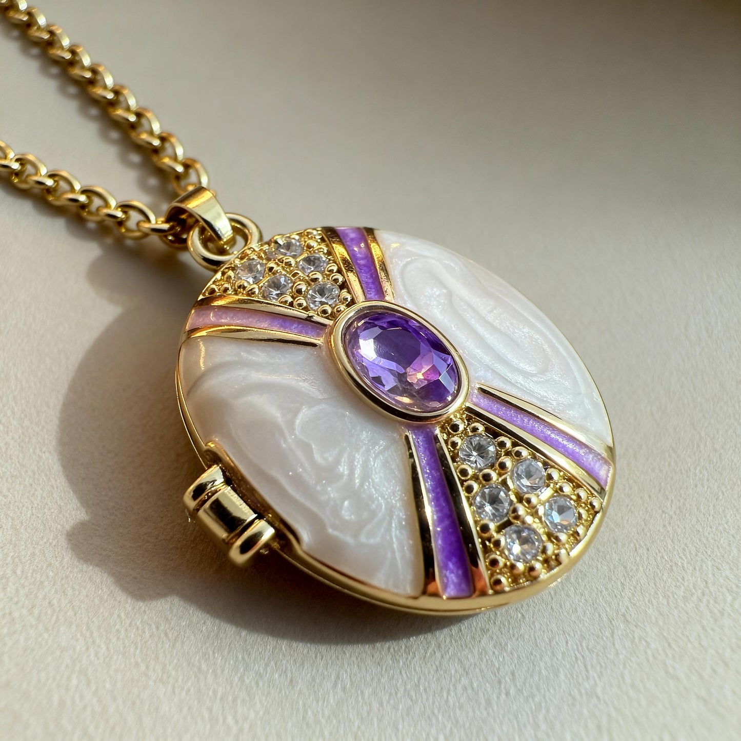 Purple Stone Oval Photo Locket Necklace – Personalized Keepsake Gift