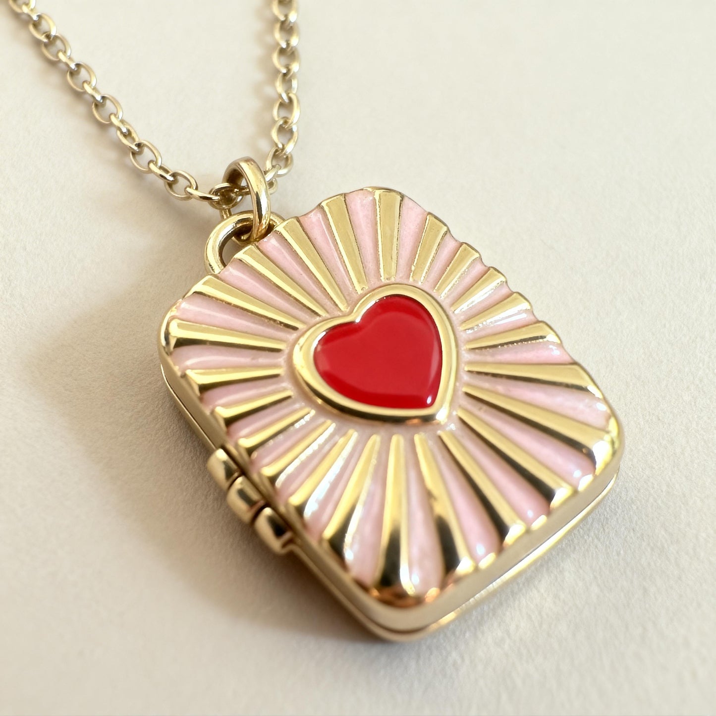 Red Heart Rectangle Photo Locket Necklace – Personalized Keepsake Gift