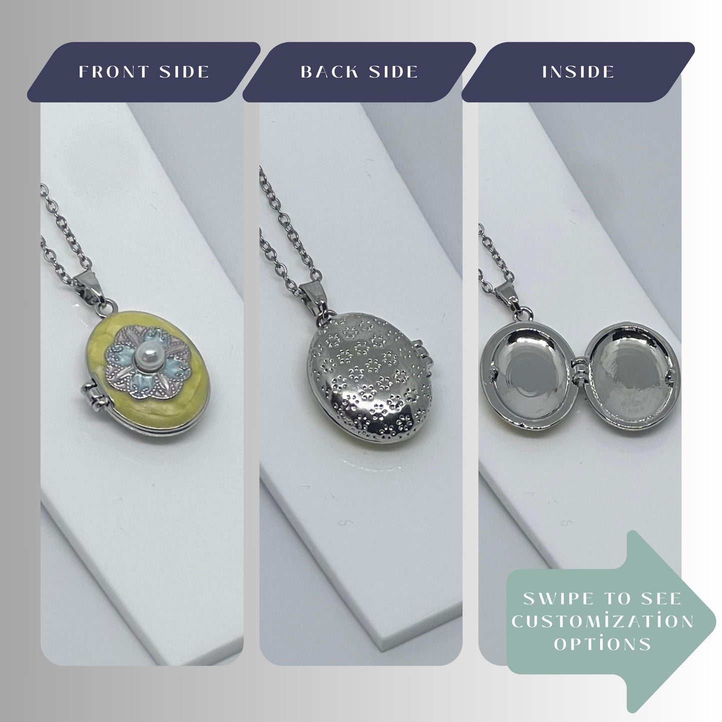 Pastel Pearl Floral Oval Photo Locket Necklace – Personalized Keepsake Gift