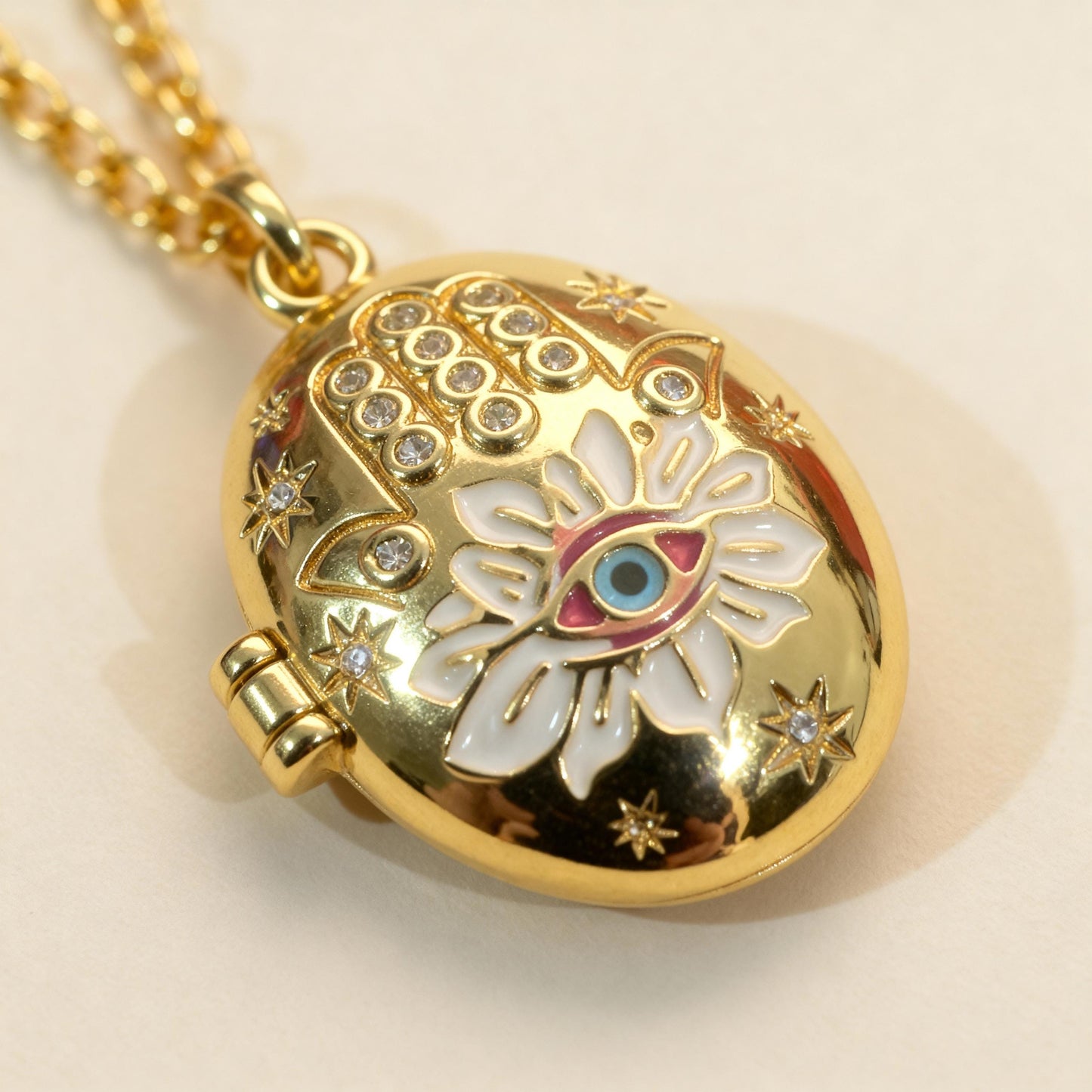Evil Eye Hamsa Oval Photo Locket Necklace – Personalized Keepsake Gift