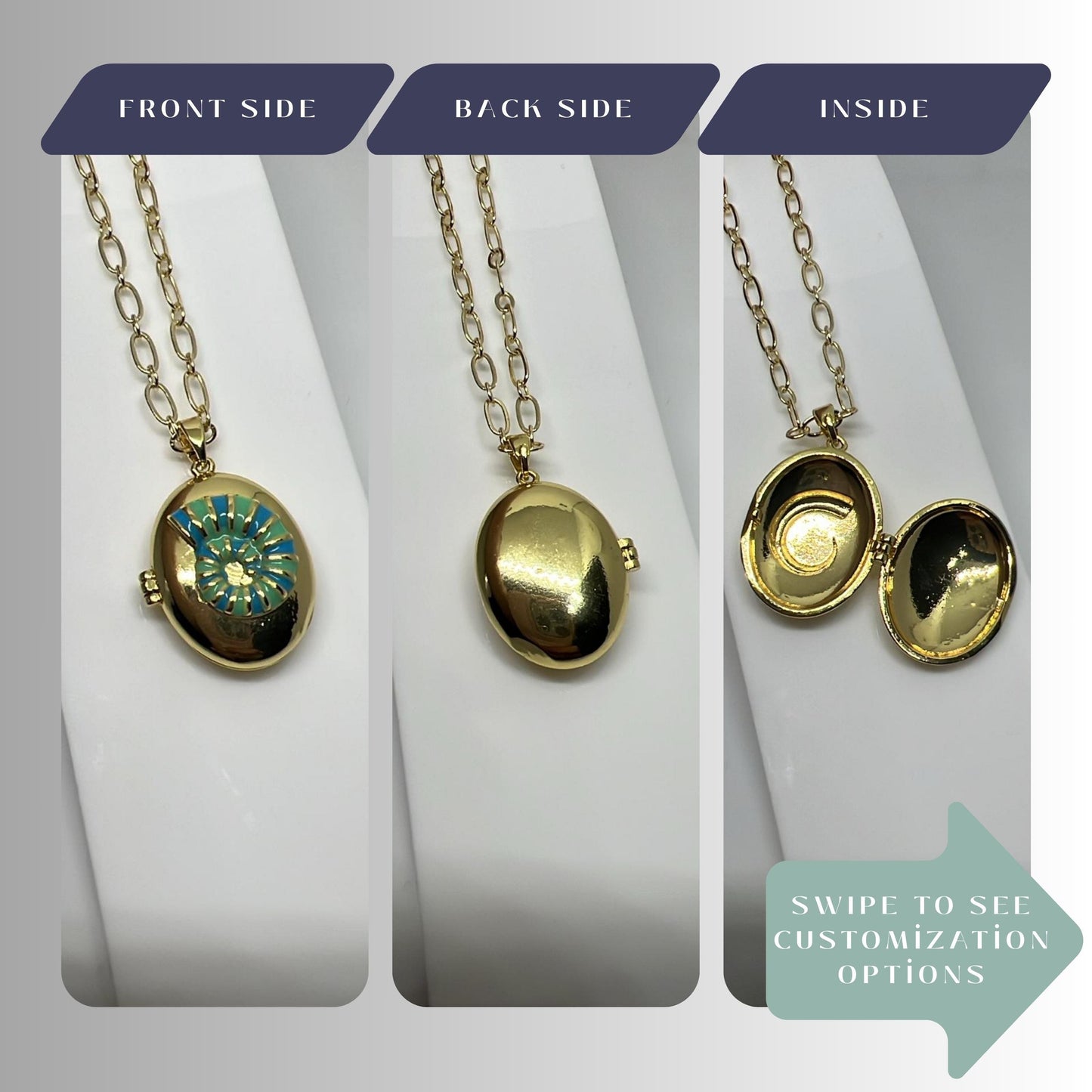 Sundial Shell Oval Photo Locket Necklace – Personalized Keepsake Gift