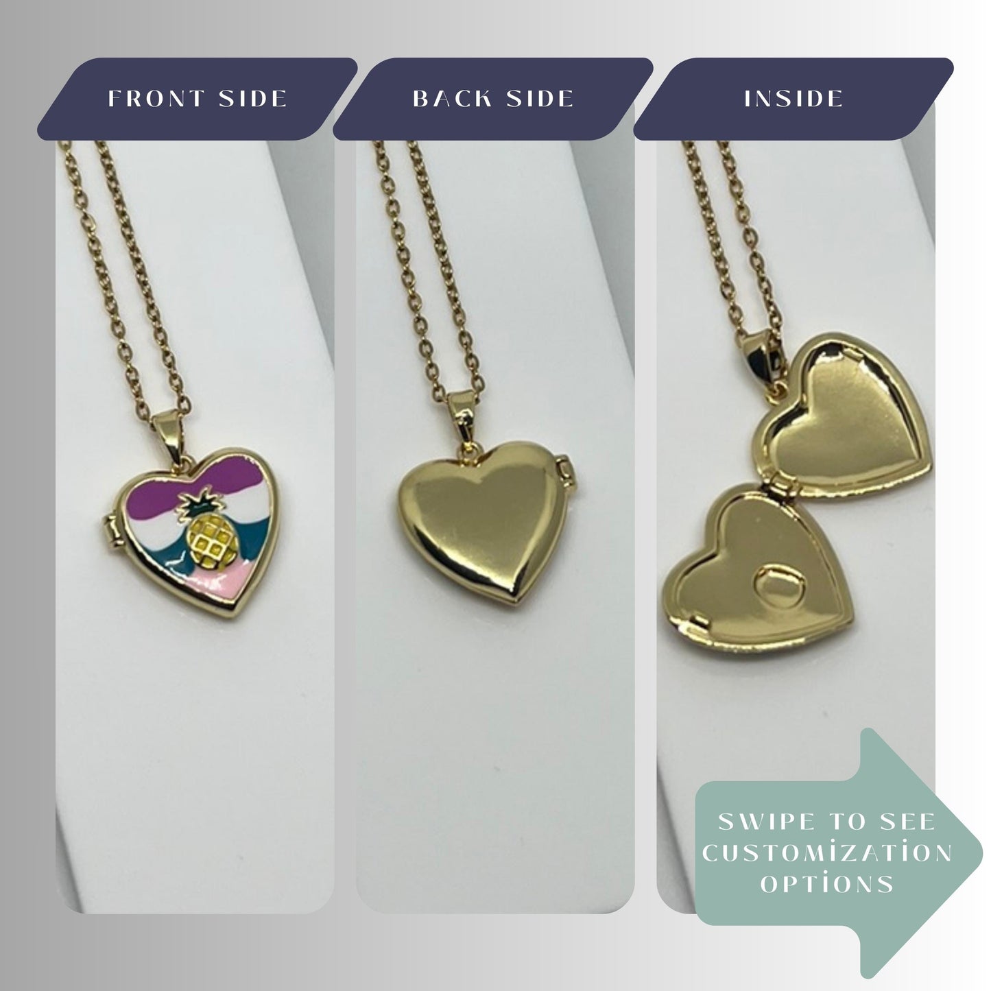 Pineapple Heart Photo Locket Necklace – Personalized Keepsake Gift