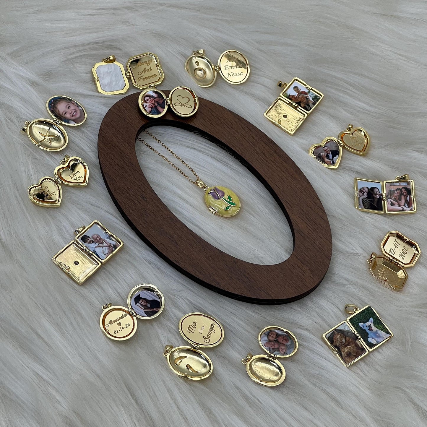 Yellow Tulip Oval Photo Locket Necklace – Personalized Keepsake Gift