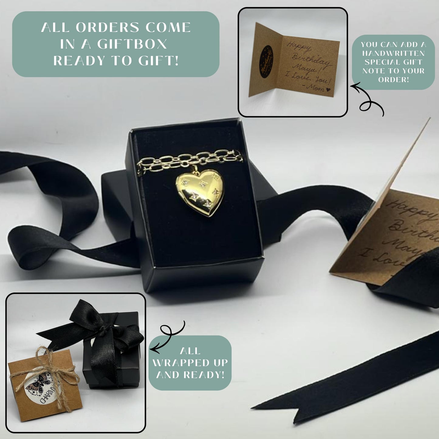 Gold Heart Locket Necklace – Vintage Style Star CZ Personalized Keepsake