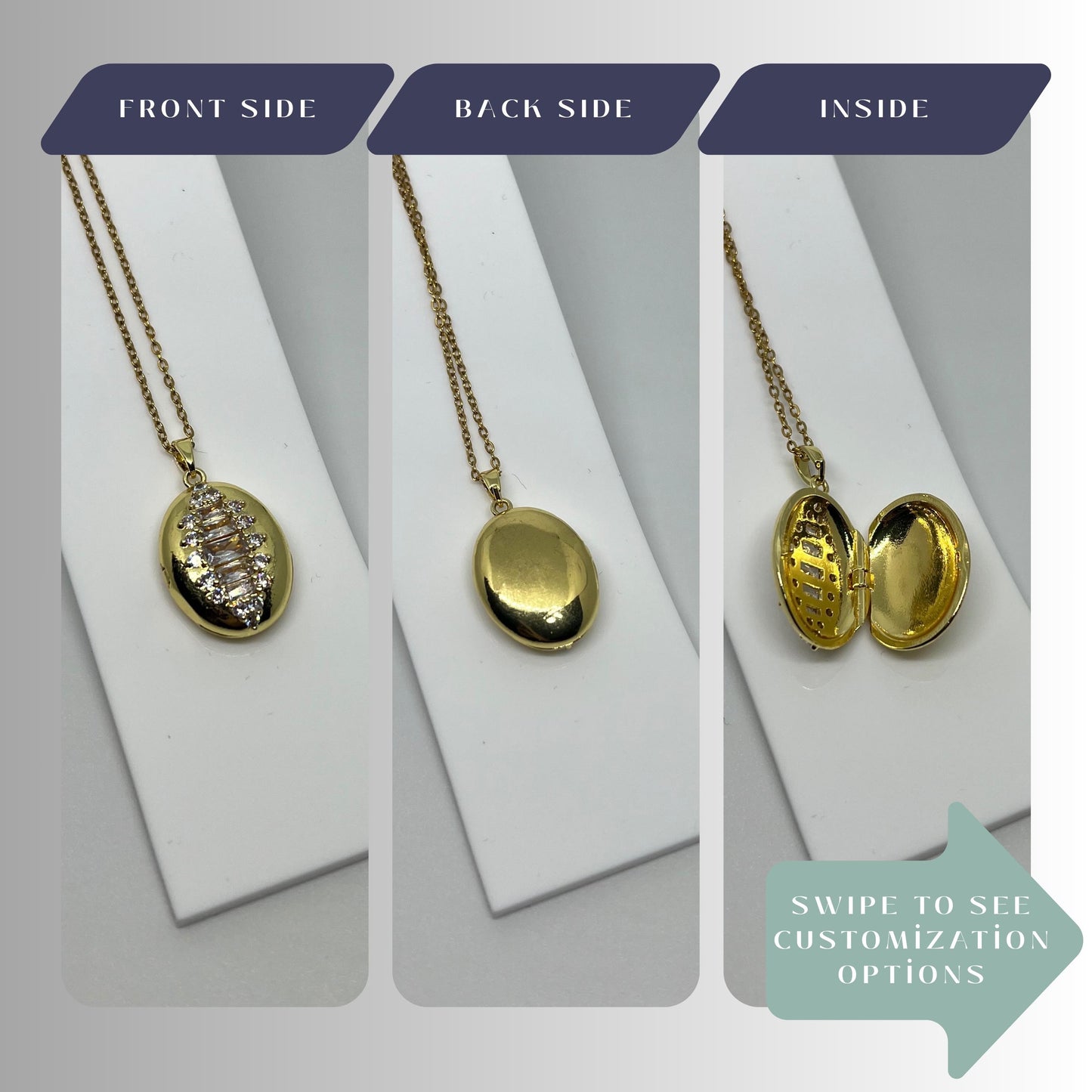 Crystal Oval Photo Locket Necklace – Personalized Keepsake Gift