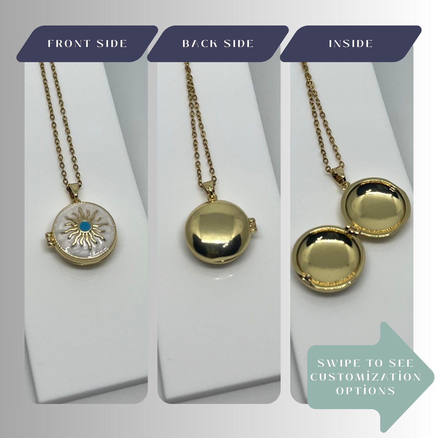 Sun Round Photo Locket Necklace – Personalized Keepsake Gift