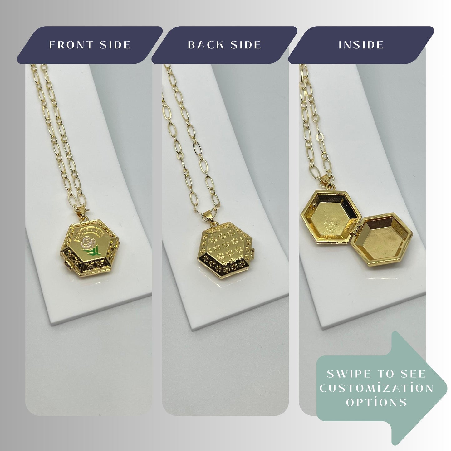 Rose Hexagon Photo Locket Necklace – Personalized Keepsake Gift