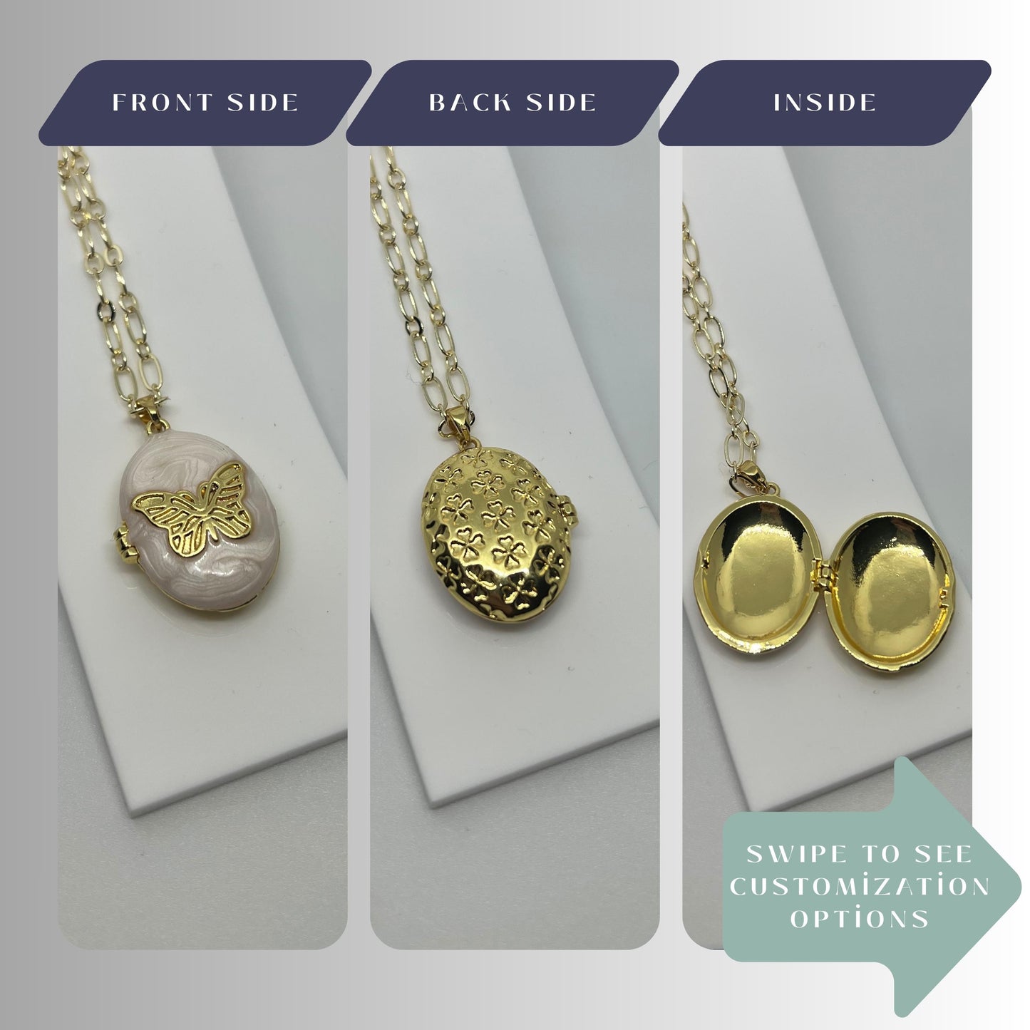 White Butterfly Oval Photo Locket Necklace – Personalized Keepsake Gift