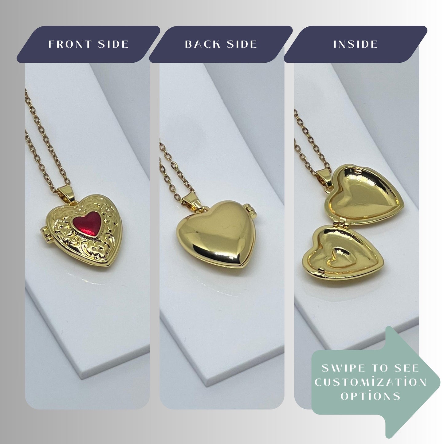 Red Crystal Heart Photo Locket Necklace – Personalized Keepsake Gift