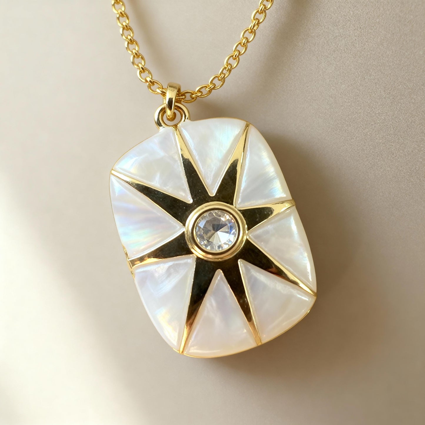 Mother of Pearl Star Rectangle Photo Locket Necklace – Personalized Keepsake Gift