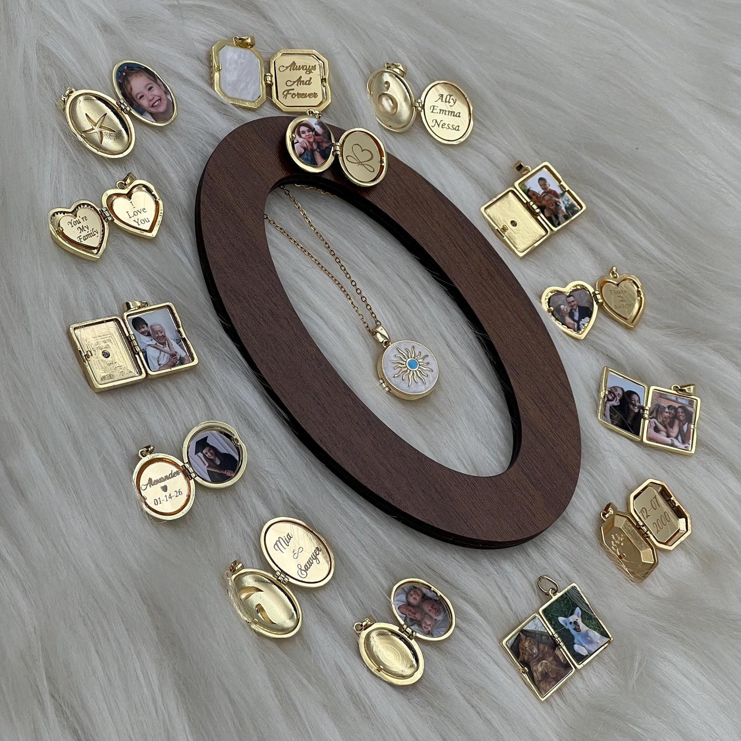 Sun Round Photo Locket Necklace – Personalized Keepsake Gift