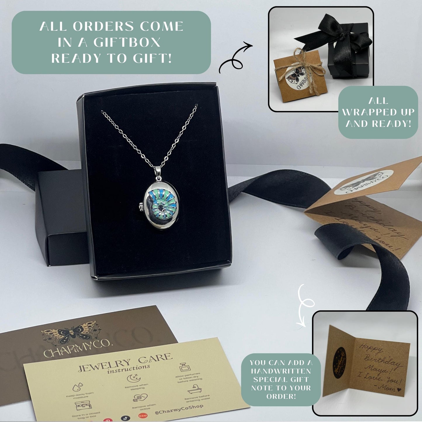 Silver Turquoise Floral Oval Photo Locket Necklace – Personalized Keepsake Gift