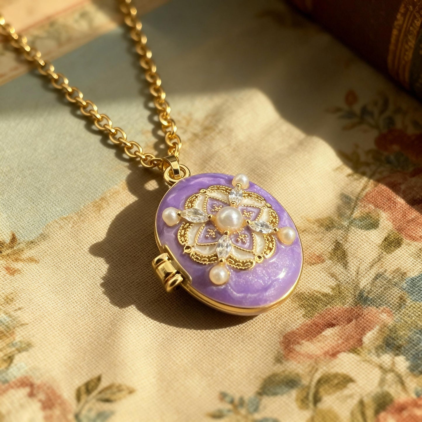Purple Pearl Oval Photo Locket Necklace – Personalized Keepsake Gift