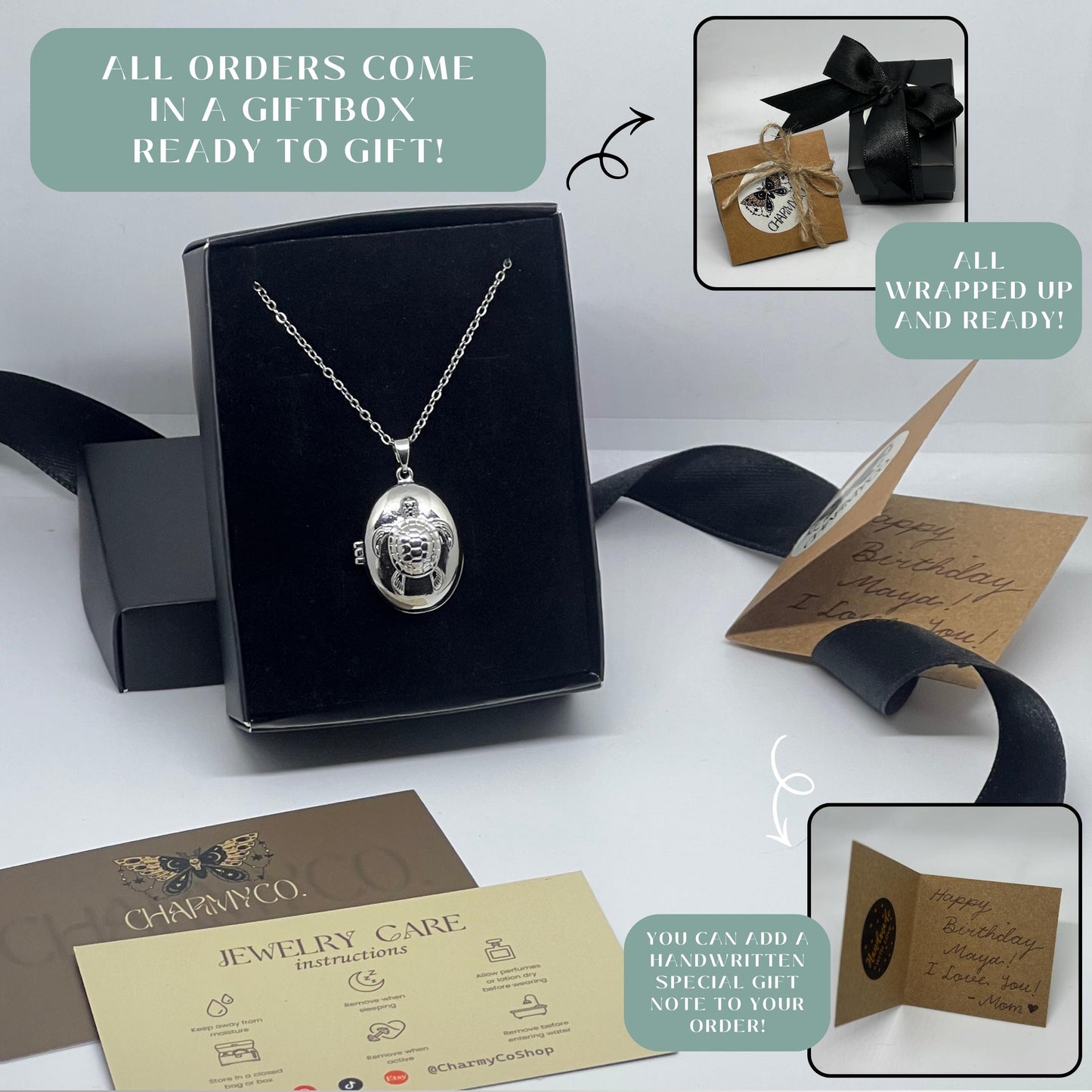 Sea Turtle Oval Photo Locket Necklace – Personalized Keepsake Gift