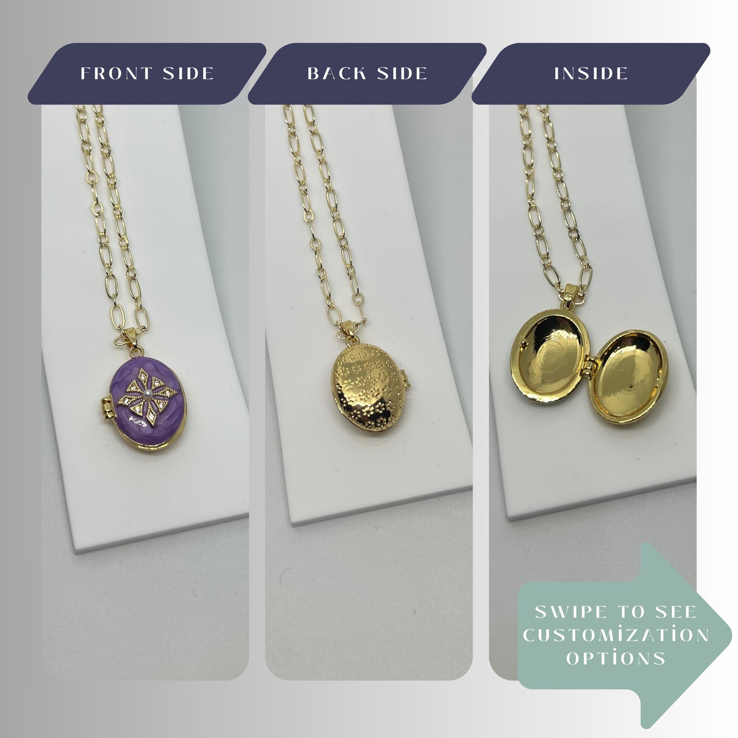Purple Pearl Oval Photo Locket Necklace – Personalized Keepsake Gift