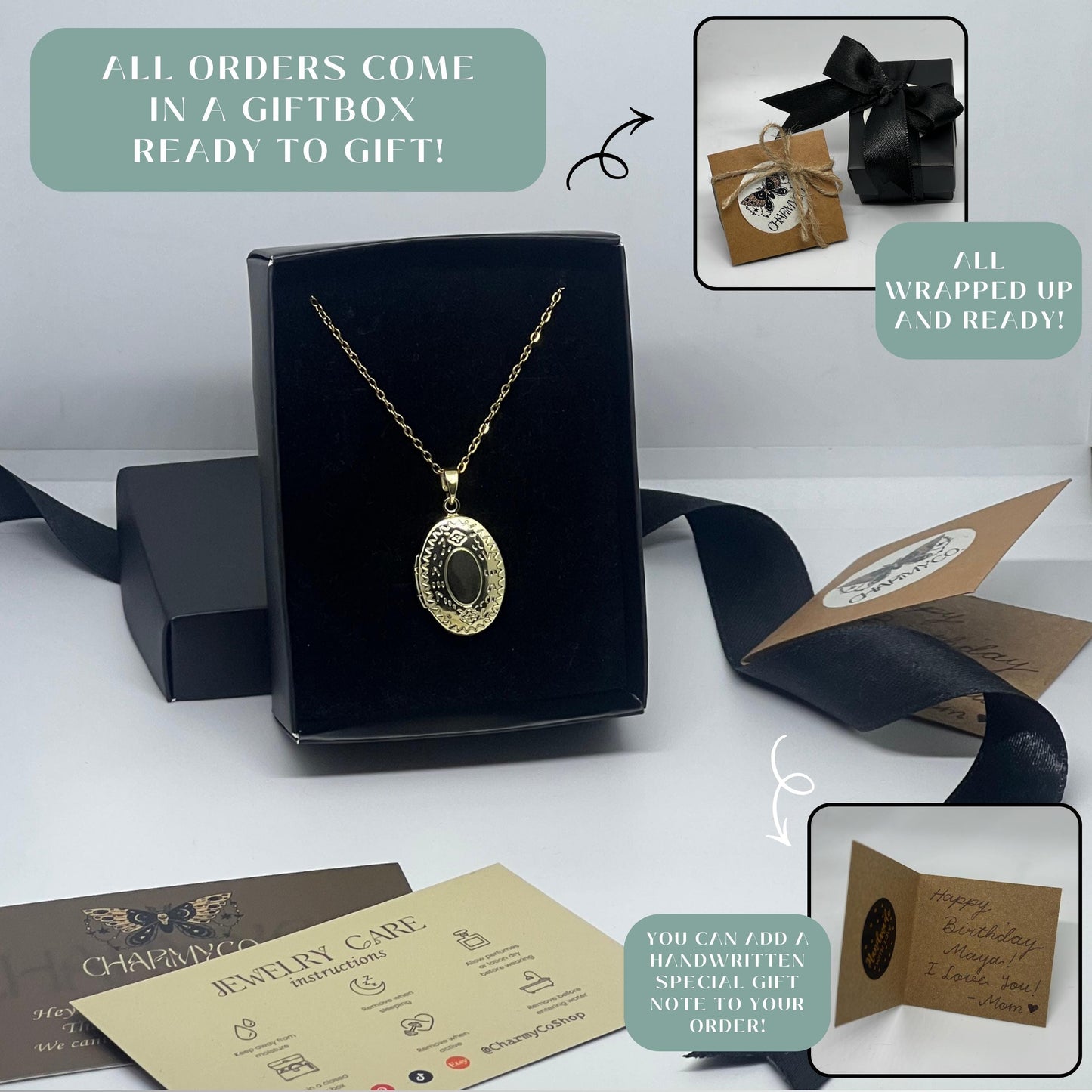 Vintage Engraved Oval Photo Locket Necklace – Personalized Keepsake Gift