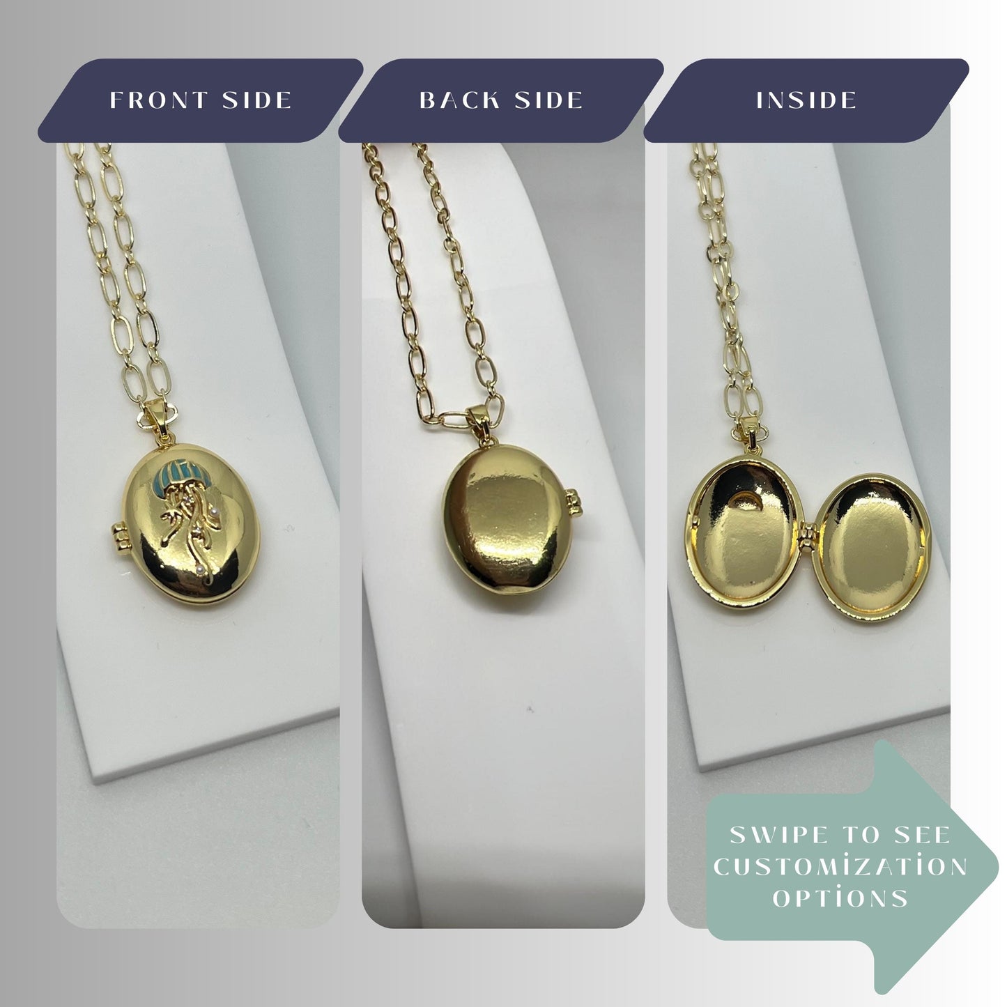 Jellyfish Oval Photo Locket Necklace – Personalized Keepsake Gift