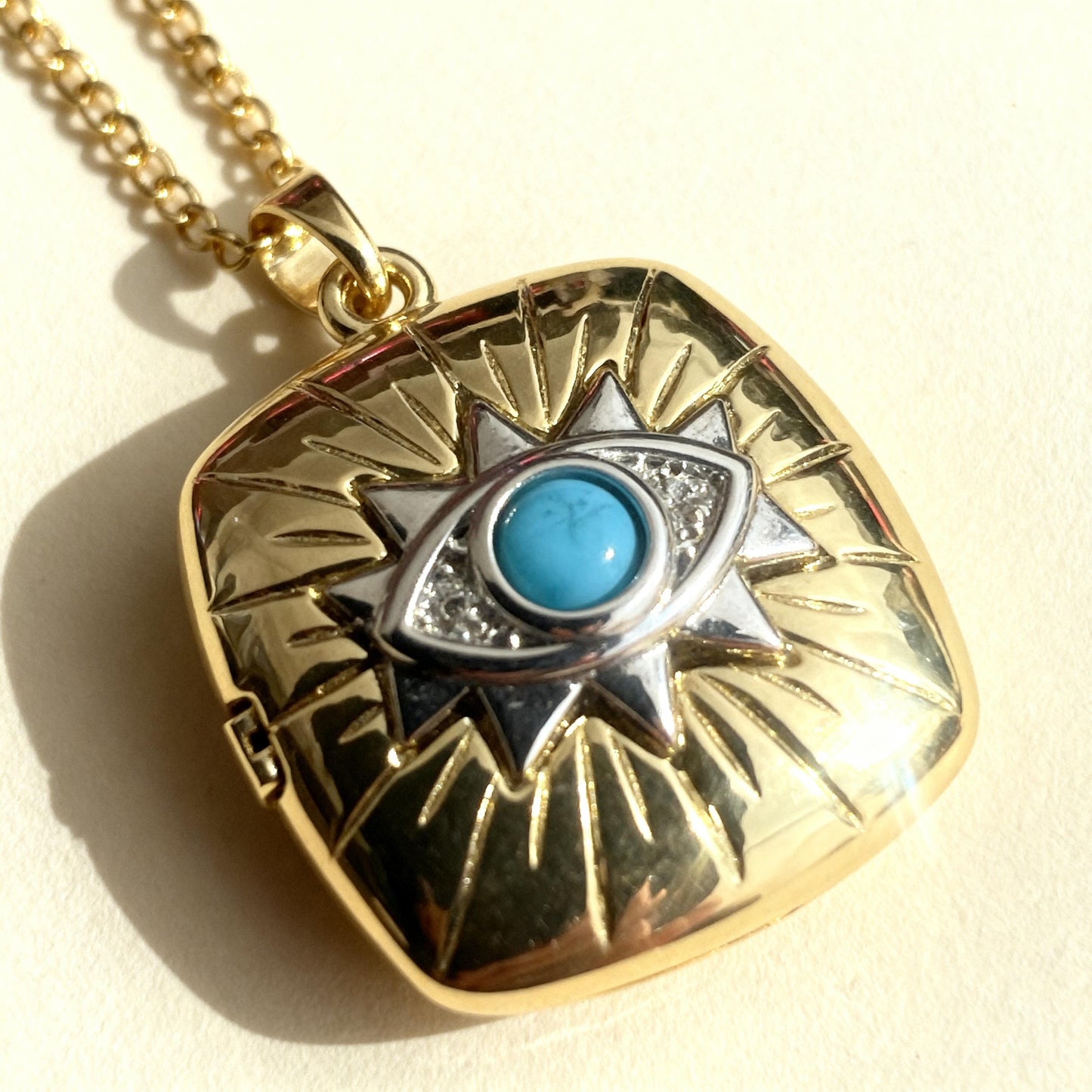 Evil Eye Square Photo Locket Necklace – Personalized Keepsake Gift