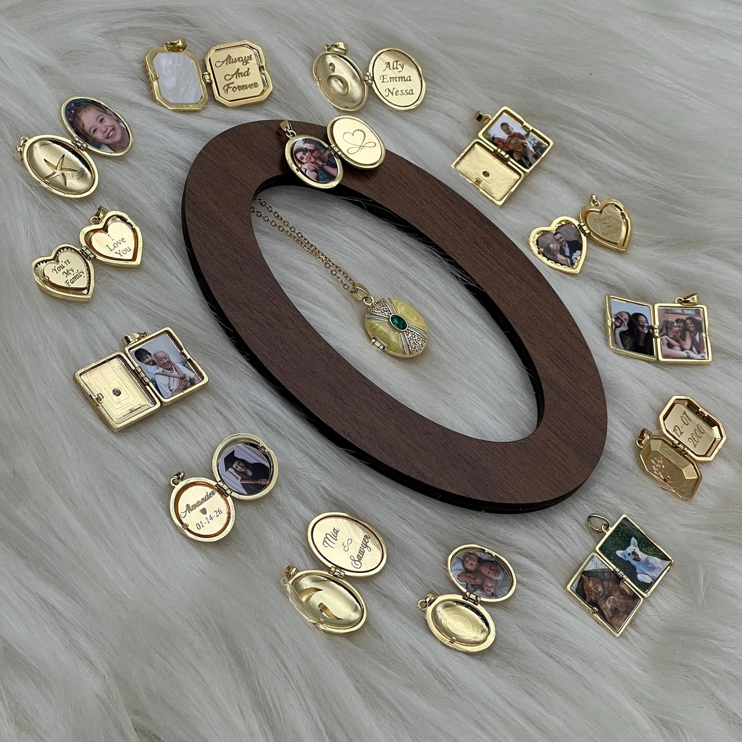 Green Crystal Oval Photo Locket Necklace – Personalized Keepsake Gift