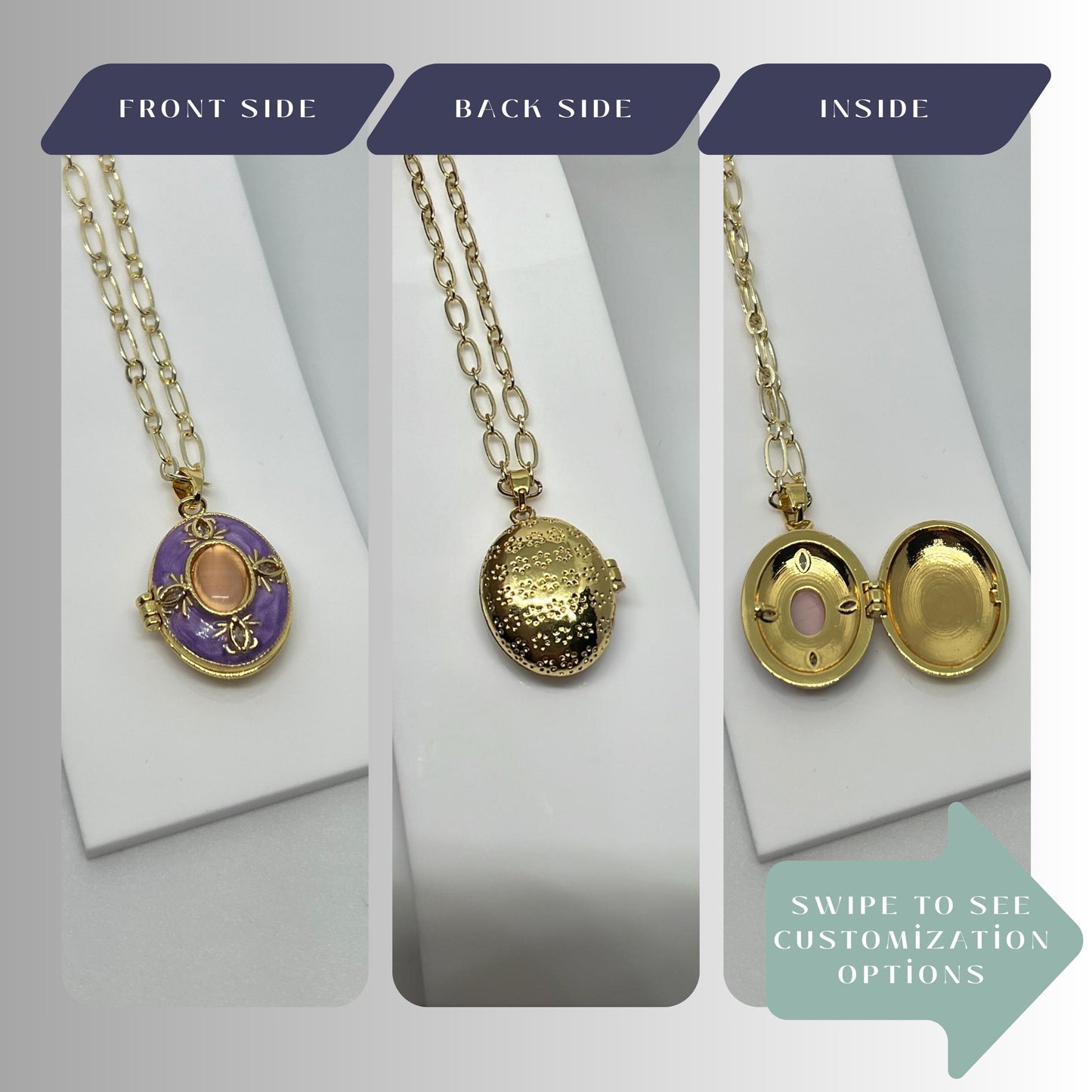 Purple Enamel Oval Photo Locket Necklace – Personalized Keepsake Gift