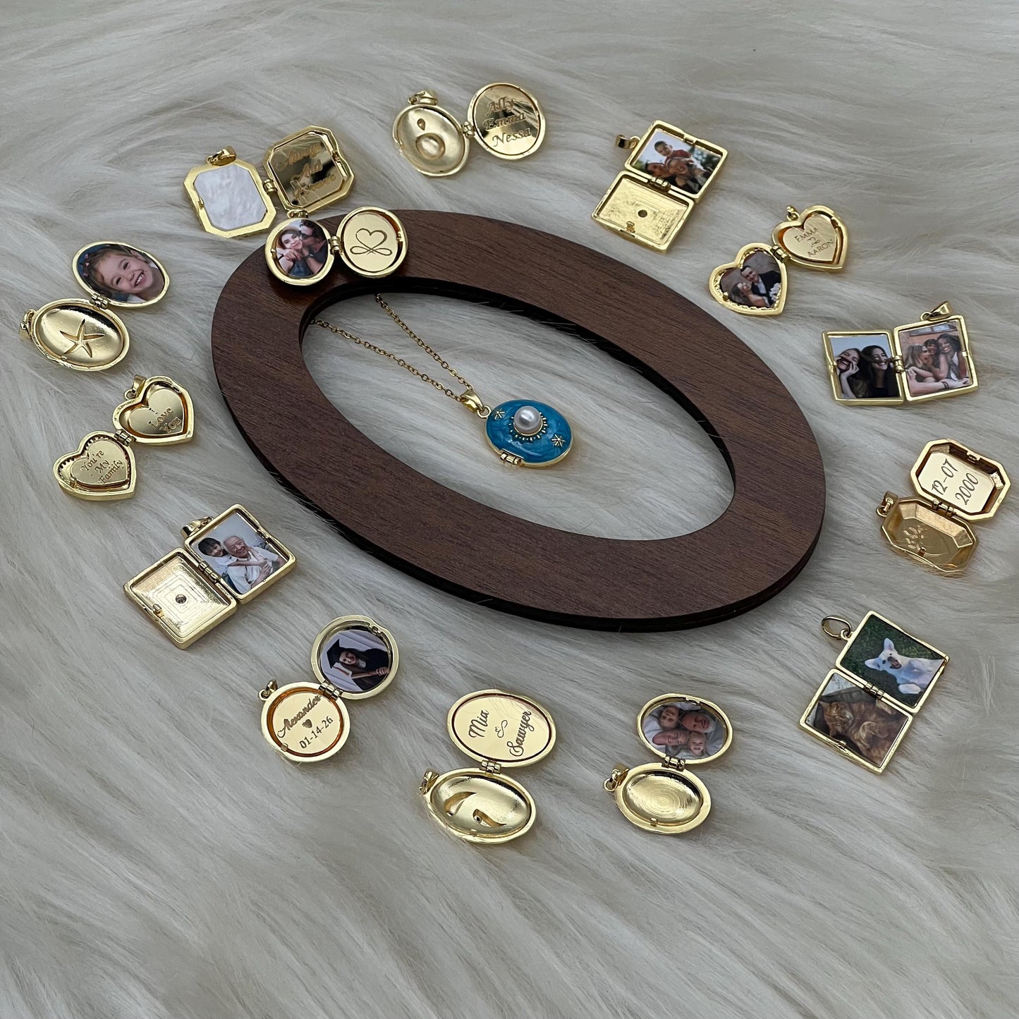 Blue Enamel Pearl Oval Photo Locket Necklace – Personalized Keepsake Gift