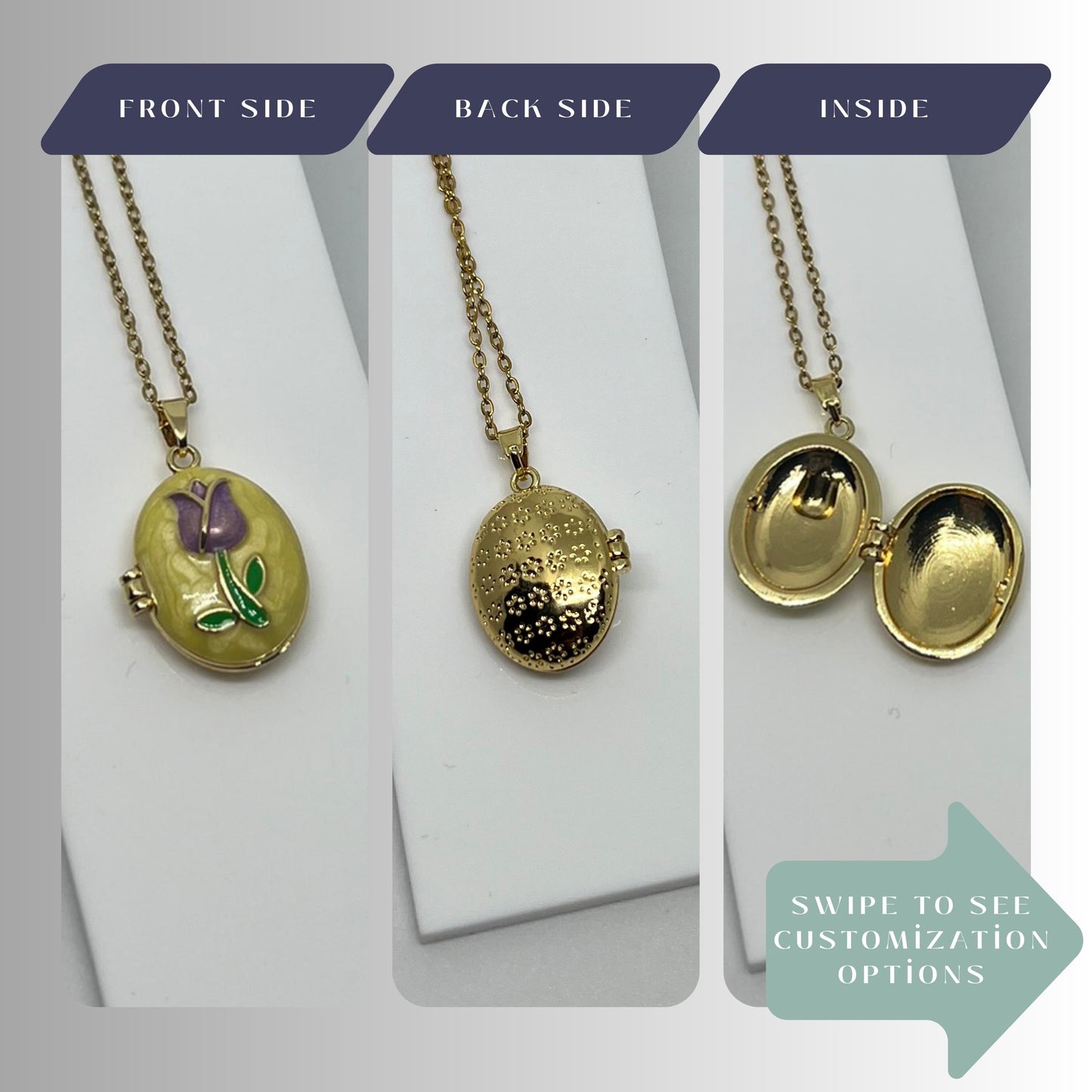 Yellow Tulip Oval Photo Locket Necklace – Personalized Keepsake Gift