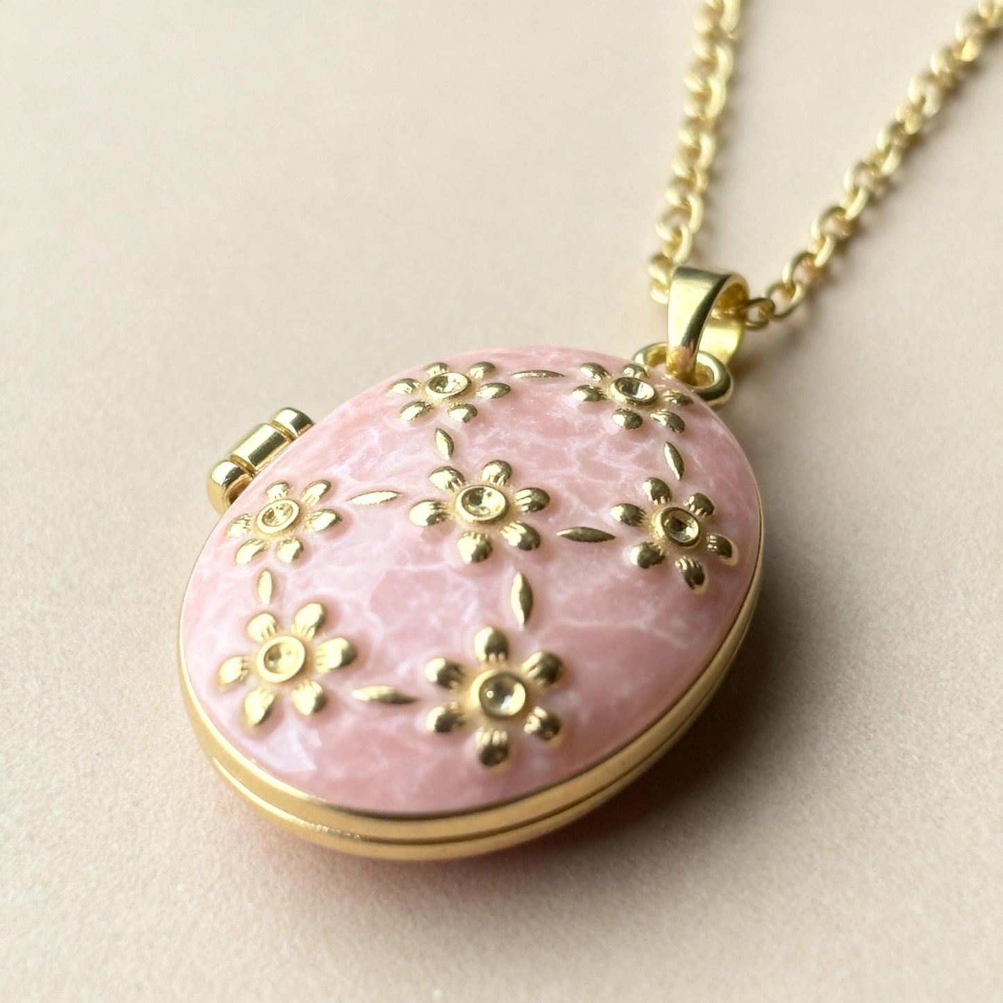 Pink Floral Oval Photo Locket Necklace – Personalized Keepsake Gift
