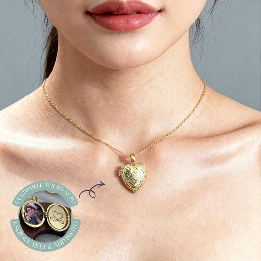 Engraved Heart Photo Locket Necklace – Personalized Keepsake Gift
