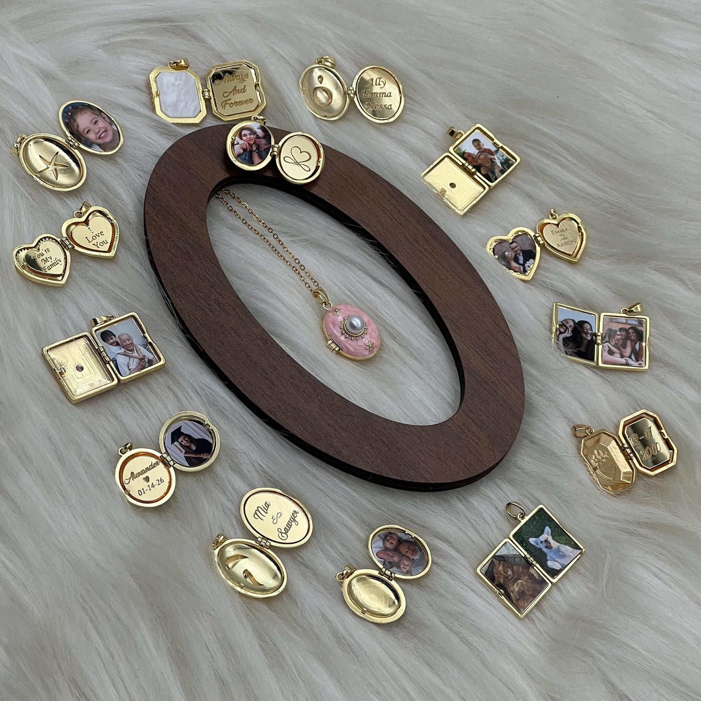 Pink Pearl Oval Photo Locket Necklace – Personalized Keepsake Gift