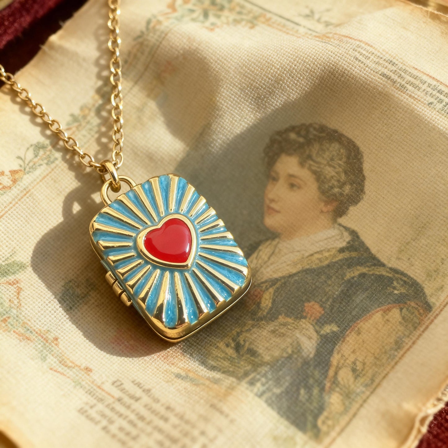Blue Heart Rectangle Photo Locket Necklace – Personalized Keepsake Gift