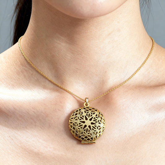 Filigree Round Photo Locket Necklace – Personalized Keepsake Gift