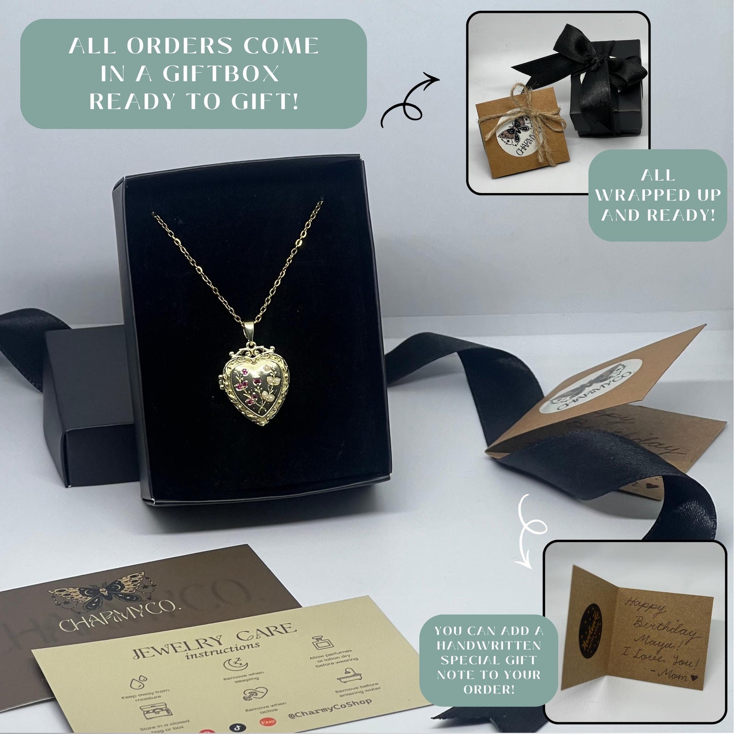 Floral Heart Photo Locket Necklace – Personalized Keepsake Gift