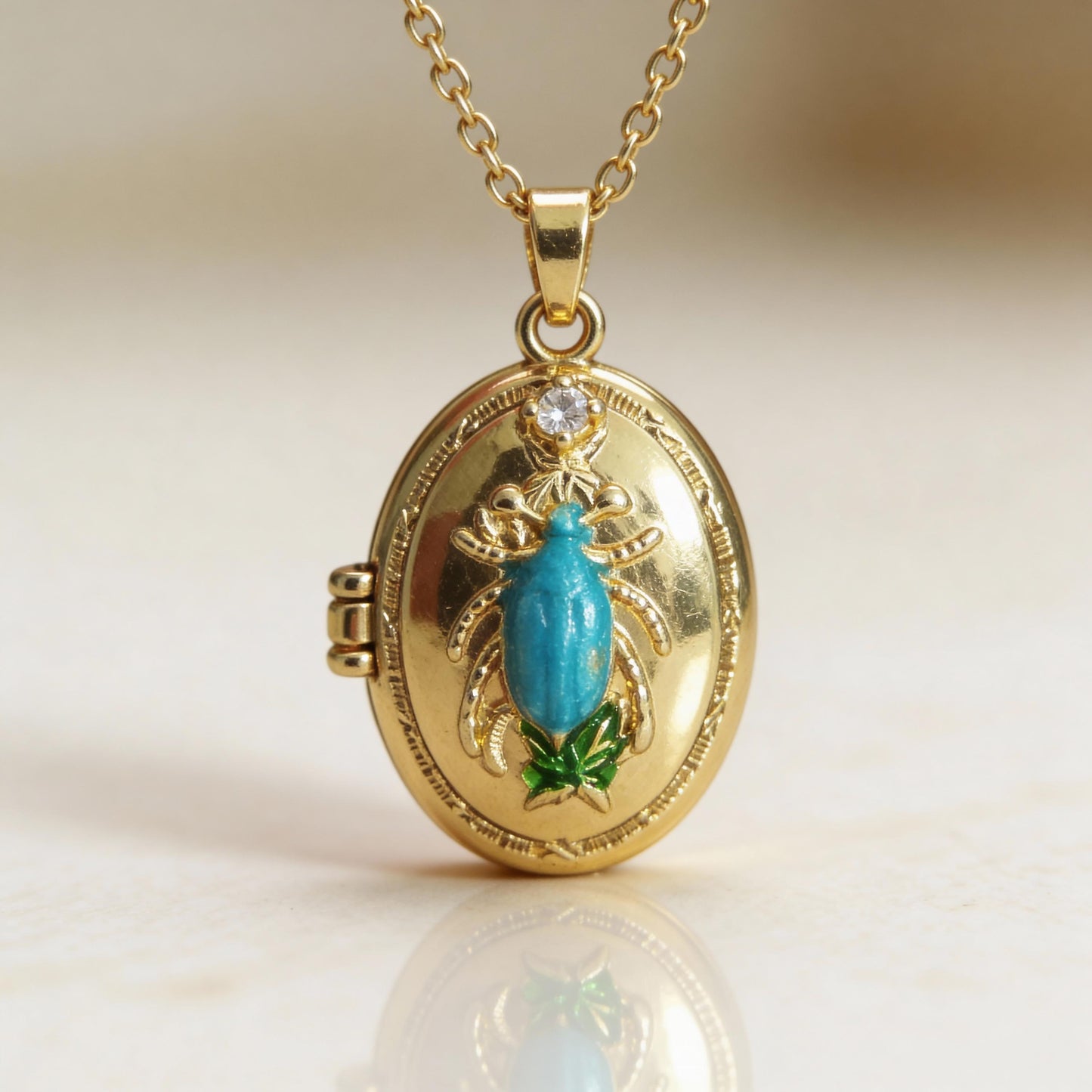 Scarab Oval Photo Locket Necklace – Personalized Keepsake Gift