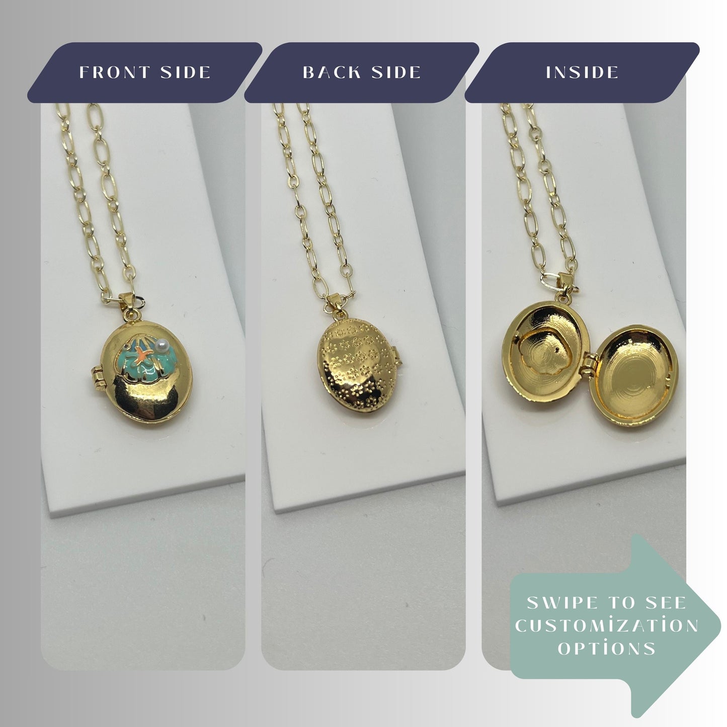 Turquoise Seashell Oval Photo Locket Necklace – Personalized Keepsake Gift