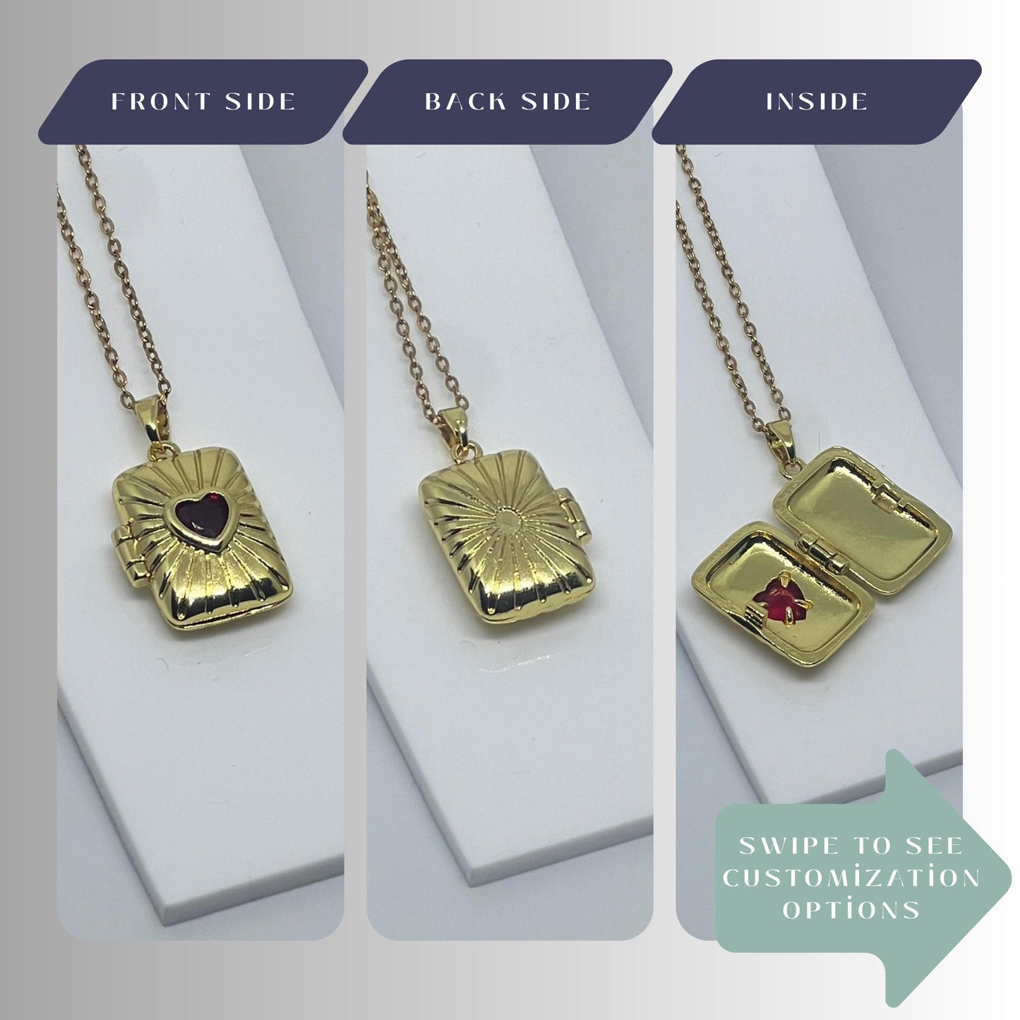 Heart Rectangle Photo Locket Necklace – Personalized Keepsake Gift