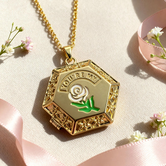 Rose Hexagon Photo Locket Necklace – Personalized Keepsake Gift