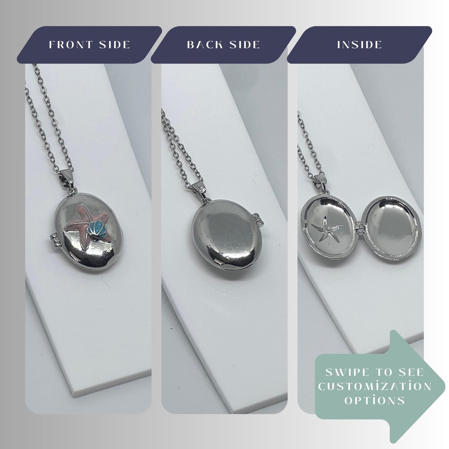 Seashell Starfish Oval Photo Locket Necklace – Personalized Keepsake Gift